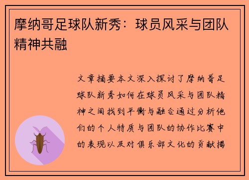 摩纳哥足球队新秀：球员风采与团队精神共融